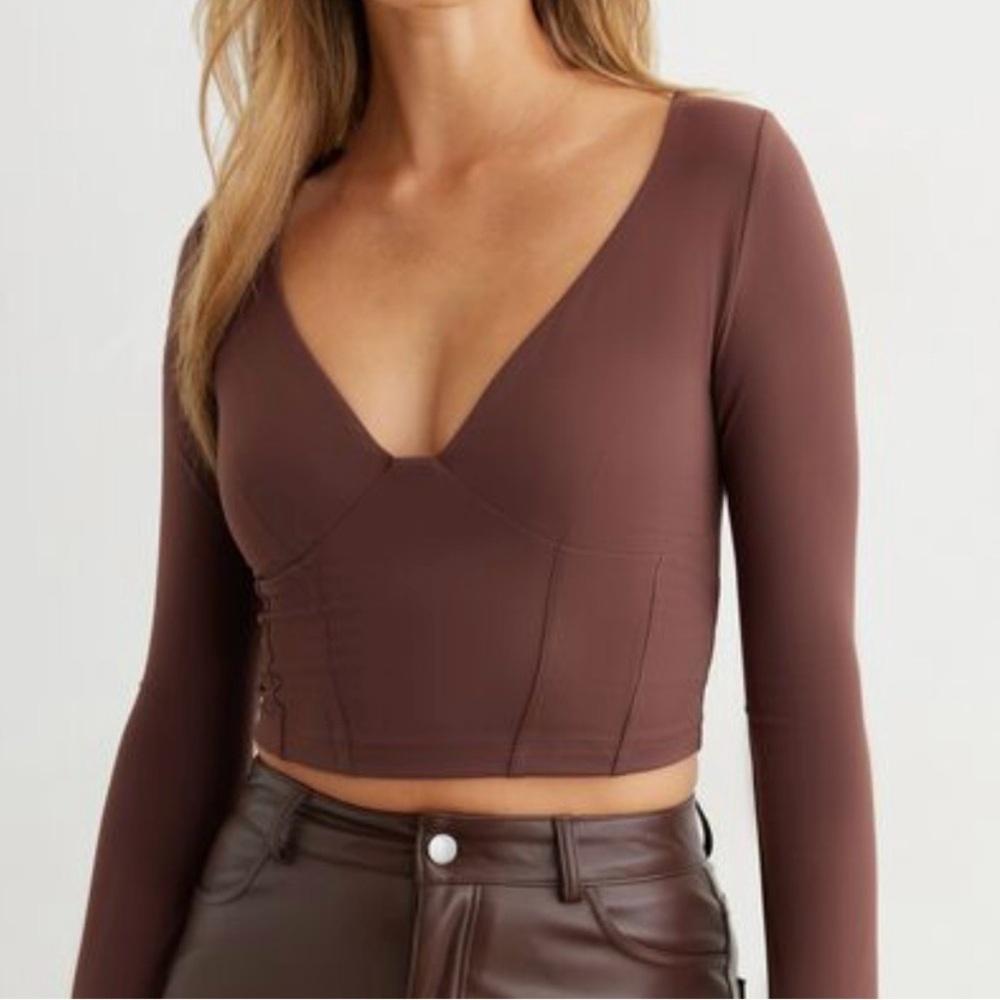 Dynamite Deep V-Neck Brown Crop Top